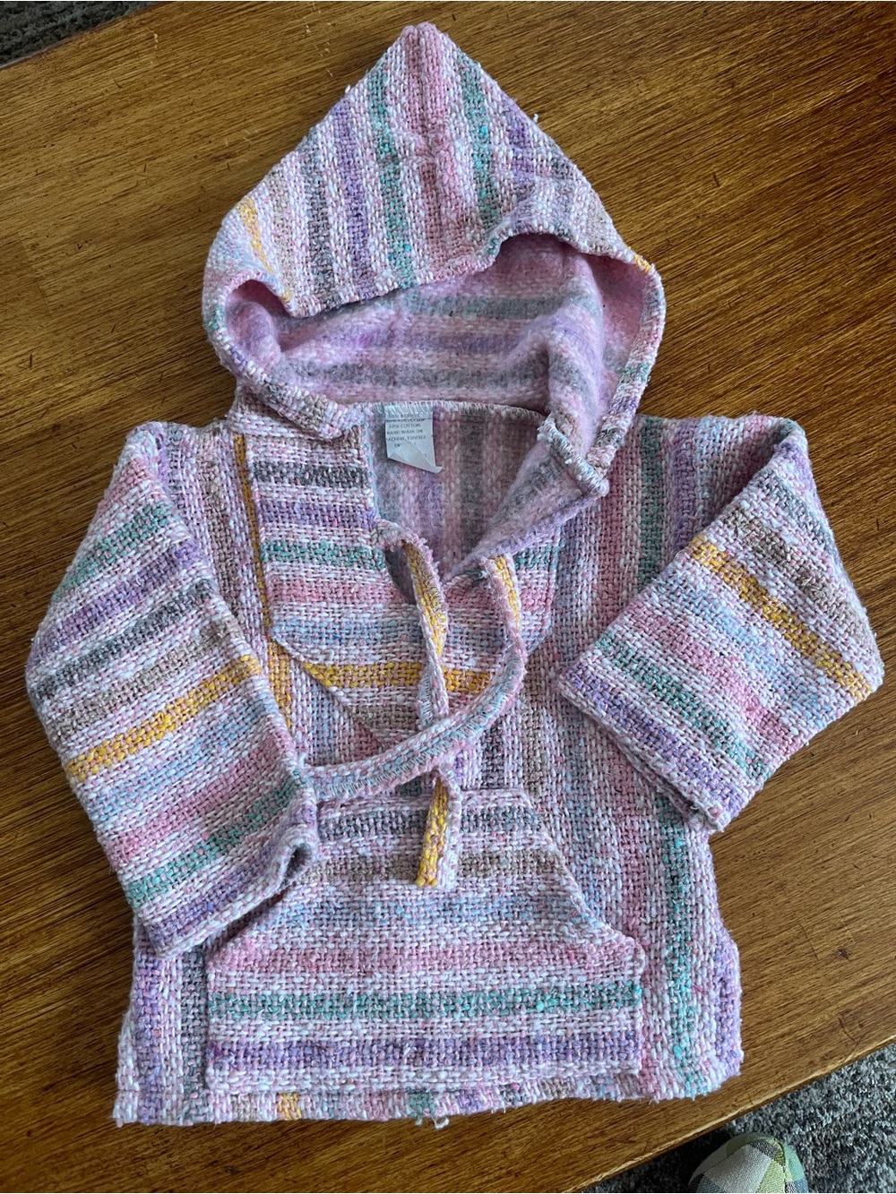 Hooded Pastel Striped Knit Sweater - Pink